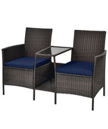 Patio Rattan Wicker Conversation Set Sofa Cushioned Loveseat Glass Table... - $256.98 CAD