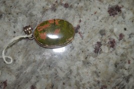 Vintage Sterling Green Agate Pendant with Orange spots, about 1.5&quot; tall - £19.65 GBP