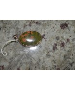 Vintage Sterling Green Agate Pendant with Orange spots, about 1.5&quot; tall - £19.65 GBP