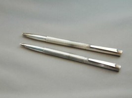 ESTATE Hallmarked Ribbed Sterling Ballpoint Pen &amp; Mechanical Pencil Set ... - £139.70 GBP