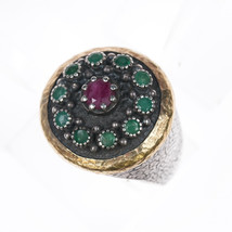 Bora Yasar Sterling/22k gold Ruby Emerald ring - $396.00