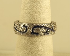 Vintage Sterling Sign 925 FAS Rare Blue Enamel with CZ Crystal Stone Ring 6 1/2 - £39.56 GBP