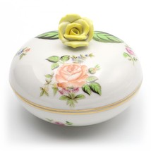 Vintage Herend Porcelain Trinket Box, Yellow Rose Ornament, Tresure Jewe... - $67.60