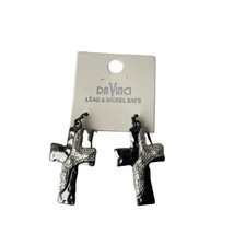 Cross Earrings Bronze Silvertone Dangle Hooks Pierced DaVinci Christian NEW - £6.15 GBP