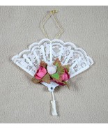 VINTAGE VICTORIAN STYLE LACE FAN CHRISTMAS ORNAMENT PINK ROSES ACCENTS T... - $7.91