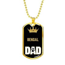Cat Dad Gift Bengal Cat Dad Necklace Stainless Steel or 18k Gold Dog Tag 24&quot; Cha - £35.56 GBP