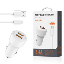 [Pack Of 2] Reiko Micro Portable Car Charger With Built In 3 Ft Cable In White - £20.95 GBP