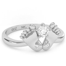 Baby Feet White Topaz Diamond Ring In 14k White Gold - £263.80 GBP