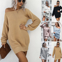 Sweater Dress for Women Turtleneck Drop Shoulder Sweater Dress Sweater D... - £29.88 GBP