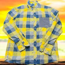 LL Bean Button Up Snap Long Sleeve Shirt Men’s M Yellow Blue Plaid Logo ... - $19.87