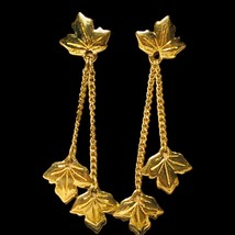 Rare Monet maple leaf long dangle Gold Tone Pierced earrings - £35.24 GBP
