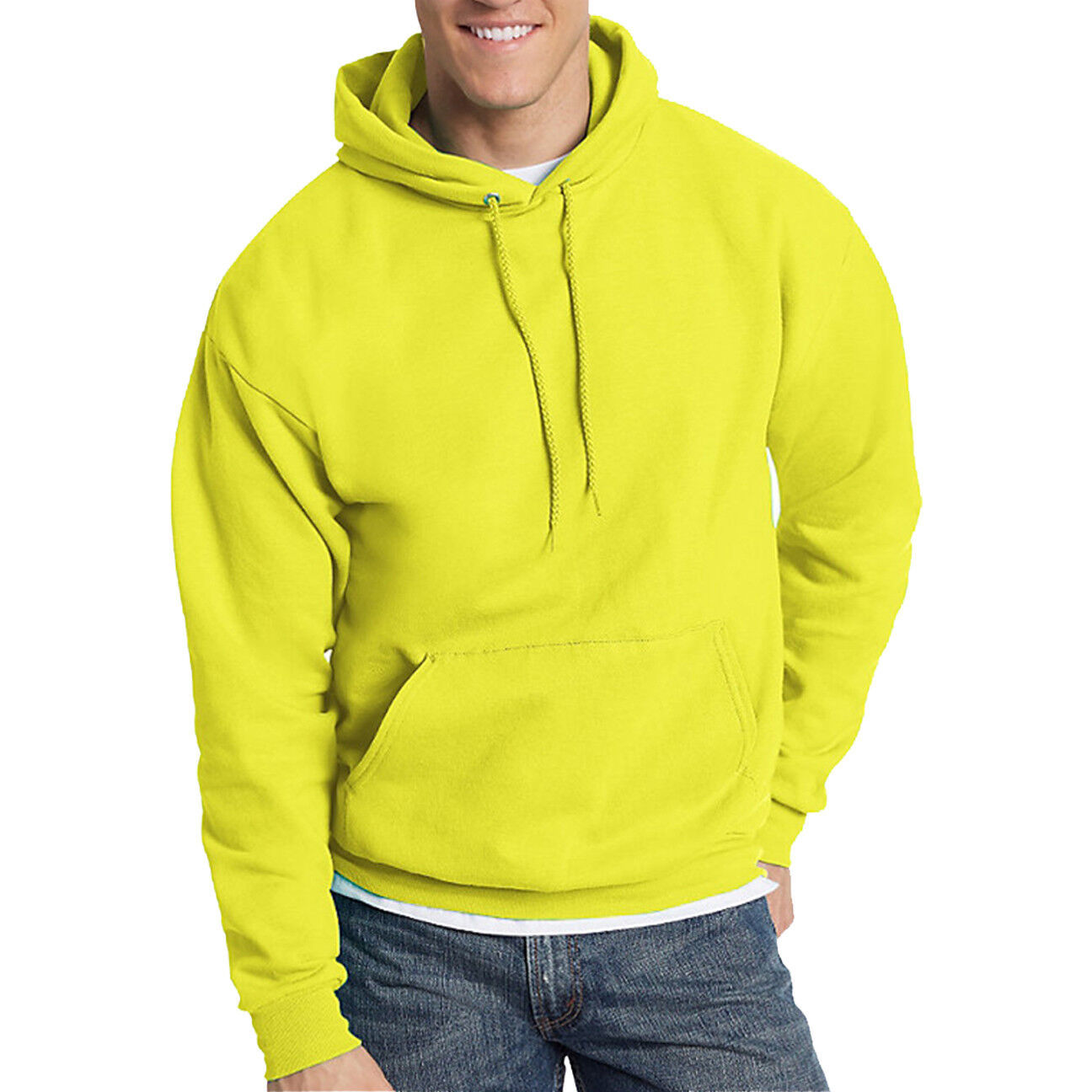 Primary image for Hanes Mens Hooded Sweatshirt Safety Green Orange ANSI Hoodie S-3XL NEW