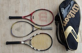 Lot of Wilson Pro Tour Bag &amp; 3 Racquets Wilson Fischer &amp; Babolat VG Cond - £74.68 GBP