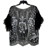 Umgee Mesh Blouse Top Size Small Black Silver Floral Cotton Blend Womens  - £15.47 GBP