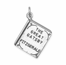 &quot;The Great Gatsby&quot; Book Charm Reversible Scripted Drop Unisex Pendant 925 Silver - £27.75 GBP