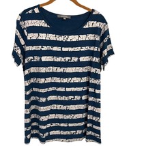 Lisa Rinna QVC Collection Womens Medium Blue &amp; White Striped Short Sleev... - $17.28