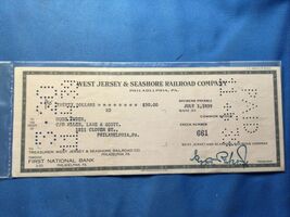 1939 WEST JERSEY &amp; SEASHORE RAILROAD CO. FIRST NATIONAL BANK CHECK PHIL. PA - $19.78