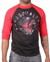 Asphalt Yacht Club Hombre Negro Rojo Jefe Indio Viaje Camiseta Raglan Americano - $26.20