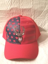 Deer American Flag Outdoor Hunting Hunt Baseball Cap ( Red ) - £9.00 GBP