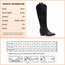 Embroidered Cowboy Boots for Women Knee High Midium Chunky Heel Pointed Toe Retr - £41.69 GBP