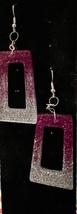 Resin sparkly earring - pink silver color- rectangle pattern - $5-FREE SHIPPING - £4.00 GBP