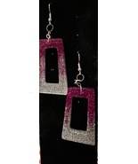 Resin sparkly earring - pink silver color- rectangle pattern - $5-FREE S... - £3.90 GBP