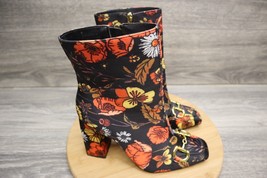 Cape Robbin Shoe Womens 9 Sicily Boots Black Floral Block Heel Zip Casual - £28.47 GBP
