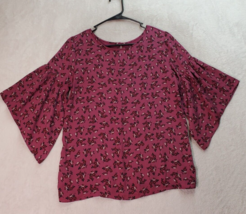Loft Outlet Blouse Top Womens XS Purple Floral Short Sleeve Round Neck Pleated - £15.53 GBP