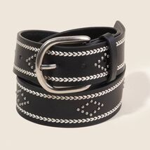 Etched Western Heart Pattern Vegan Leather Belt Black - $21.78