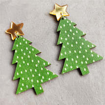 Green Wood &amp; 18K Gold-Plated Christmas Tree Drop Earrings - £11.18 GBP