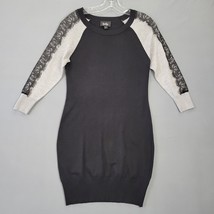 by&amp;by Women Dress Size M Black Midi Bodycon Knit 3/4 Sleeve Chic Lace Round Neck - £13.75 GBP
