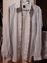 Hugo Boss Men’s White and Blue Striped Long Sleeve Button Up Shirt Medium - $38.00