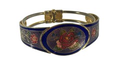 Vintage Cloisonne Hinge Bracelet Bangle Red Roses Blue Gold Tone Floral ... - £11.15 GBP