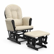 Nursery Glider Ottoman Set Black Wooden Frame Beige Cushions Baby Rocker Chair - £298.95 GBP
