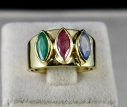Elegant Natural Emerald Ruby Sapphire Marquise Gemstone Finest Women Silver Ring - £345.52 GBP
