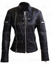 New Handmade Woman&#39;s Black Punk Quilted Zippered Real Cowhide Leather Ja... - $152.99+