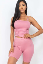 Women&#39;s Camisole Ruched Sleeveless Top &amp; Biker Shorts Set - $260.40 MXN