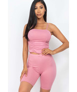Women&#39;s Camisole Ruched Sleeveless Top &amp; Biker Shorts Set - $262.60 MXN