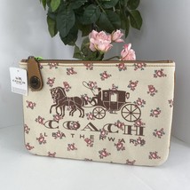 New Coach Pouch Horse Carriage Clutch Floral Canvas Turnlock Chalk F25619 B19 - $89.09