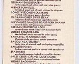 Kragers German Restaurant Menu Postcard Detroit MI - $14.89