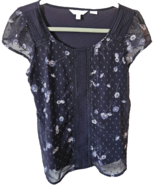 Lauren Conrad Womens Blouse Shirt Size S Blue Floral Polyester Blend So ... - $20.33 CAD