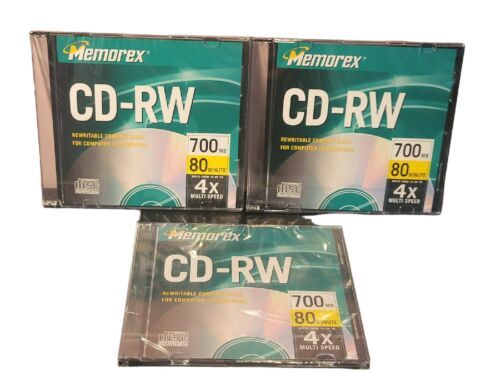 Lot of 3 Memorex CD-RW Rewritable 700MB 80 Minutes W/slim Jewel Cases 4x Speed - $9.90