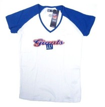 New York Giants NFL White Shirt Women&#39;s Fashion Top Blue Sleeves Large L - £13.58 GBP