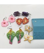 Hand painted Wood Earrings From Bali Floral Tropical Lot Of 5 Beach - £11.37 GBP