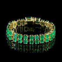 23 Ct Colombian Emerald Women Double Row Bracelet 18K Yellow Gold Over - £185.81 GBP