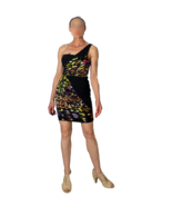 One Shoulder Abstract Rainbow Black Mini Dress Ruched Grecian Mini Dress... - £229.16 GBP