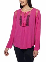 Joseph A Women&#39;s Crinkle Top With Crochet Detail, Dusty Rose, M - £3.19 GBP