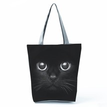 New Lady Tote Bags Black White Cute Cat Printed Fabric Eco Handbag High ... - £15.39 GBP