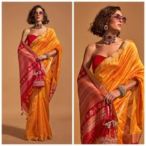 Orange Banarasi Silk Saree With Blouse Piece, Zari Weaving,  Free Shipping, Gift - £60.47 GBP