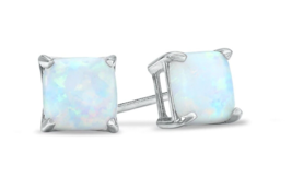 2.25 ctw. Square Opal Heart Basket set Stud Earrings in Solid Sterling Silver - $43.26